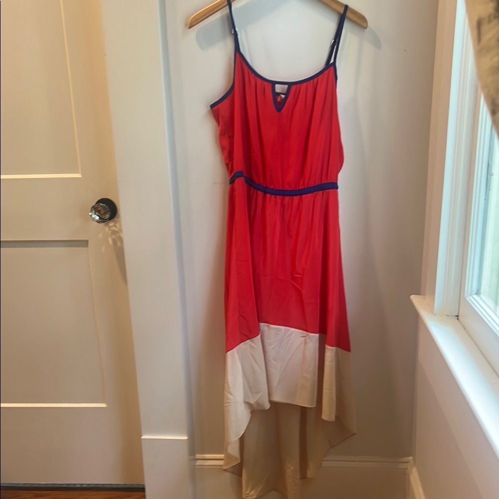 Red and Cream High-Low Dress
